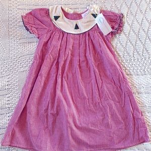 Red Embroidered Christmas Tree Bib Dress Size 8